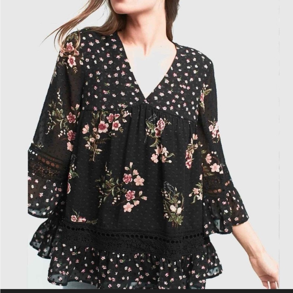 Maeve Anthropologie Black Floral Boho Blouse  Small
Fairycore Cottagecore